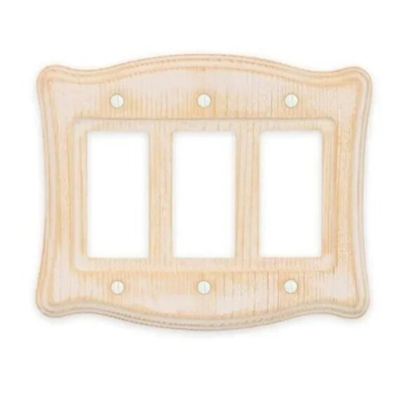 3-Gang Decorative Wall Plate - Whitewashed real Wood Triple Switch Cover - Picture 7 of 7